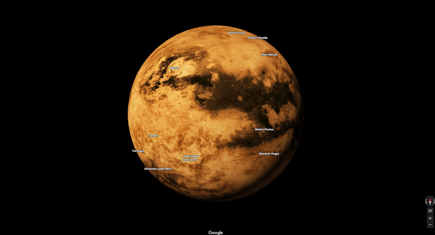 Titan, en av månene til Saturn, i Google Maps